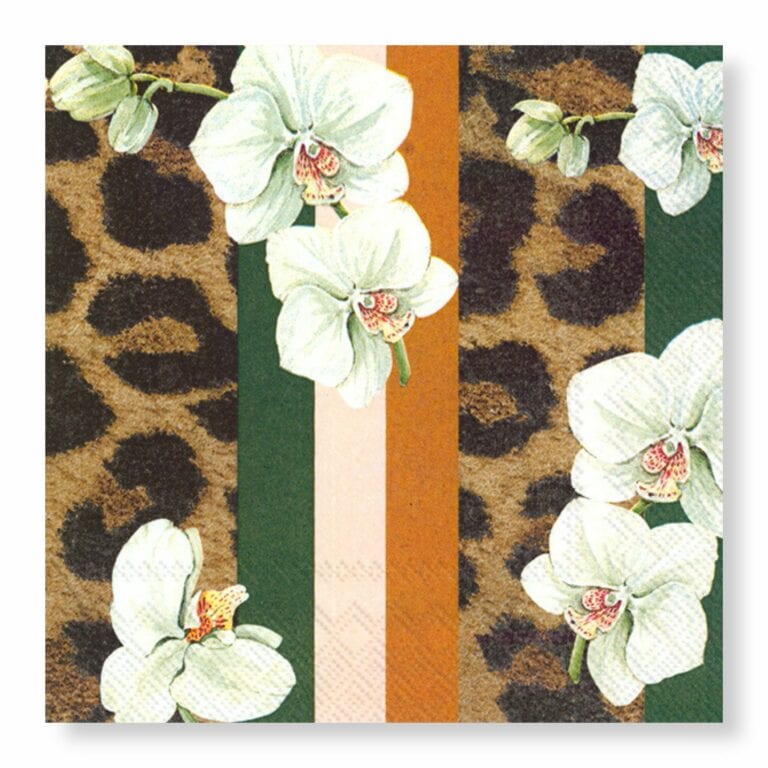 White Orchid & Leopard Napkins – Cocktail