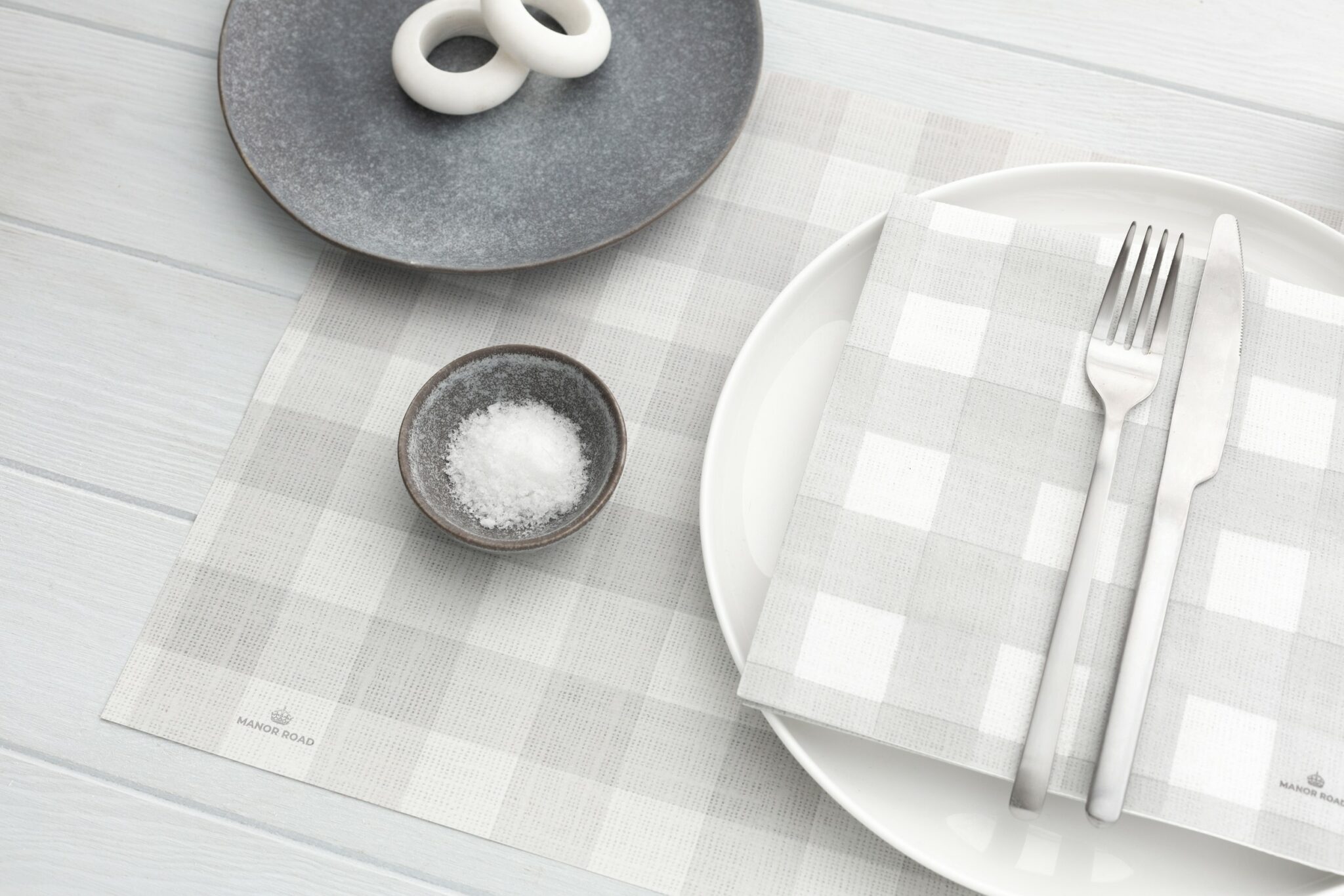 Paper Mat Classy Linen (Gingham Soft Grey) Paper Placemat Pad – Manor Road